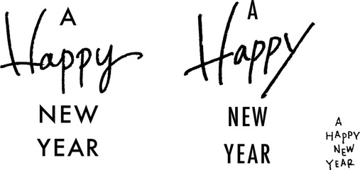 A HAPPY NEW YEAR！　年賀状などに使えるお正月の装飾書き文字　ベクターデータ