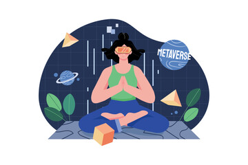 Woman doing meditation in the metaverse