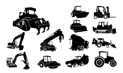 Set of Construction Vehicle silhouette vector illustration