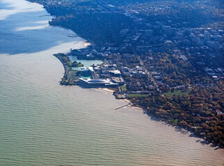 Aerial view of Evanston on Lake Michigan
