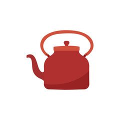 Red kettle isolated on white background vector illustration. 
