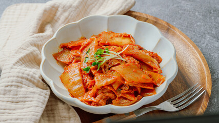 Kimchibokkeum, Stir-fried Kimchi : Well-fermented kimchi stir-fried with chopped green onion and...