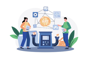 NFT minting process Illustration concept on white background
