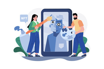 NFT artist Illustration concept on white background