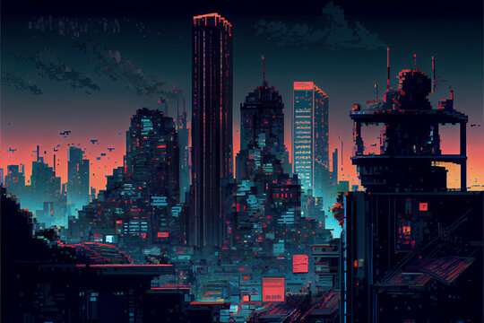 8 bit city skyline
