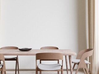 Dining room,Big white room, copy space on white background, front view,3D rendering.