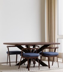 Dining room,Big white room, copy space on white background, front view,3D rendering.