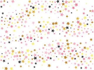 Luxury black pink gold stars magic scatter wallpaper. Many stardust spangles xmas decoration confetti. Celebration stars magic design. Spangle elements poster decor.