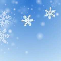 Fototapeta na wymiar Beautiful falling snowflakes wallpaper. Snowstorm speck ice elements. Snowfall sky white blue illustration. Glimmer snowflakes february texture. Snow nature scenery.