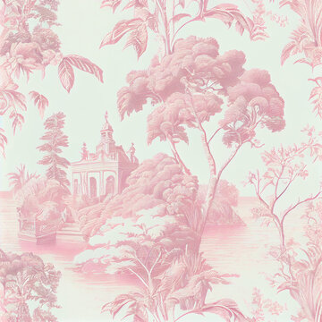 Pink toile fabric pattern