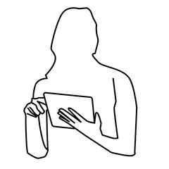 Businesswoman using a digital tablet concept line icon stock illustration
