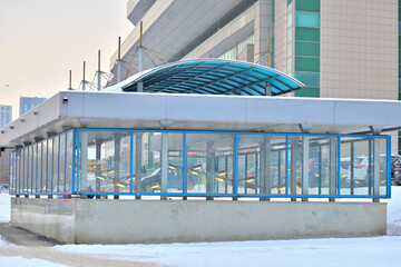 Exit from the underground subway on a winter day