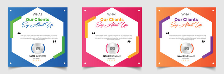 Customer feedback testimonial social media post web banner template. client feedback review social media post banner design template	
