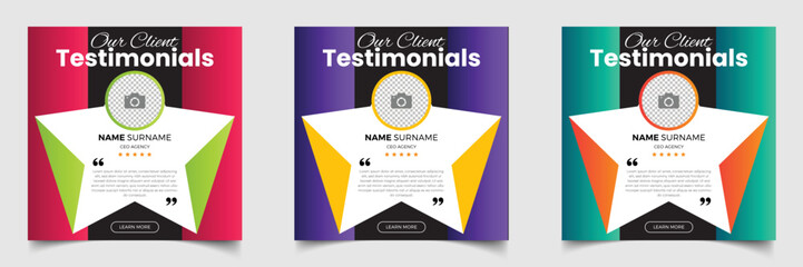 Customer feedback testimonial social media post web banner template. client feedback review social media post banner design template	
