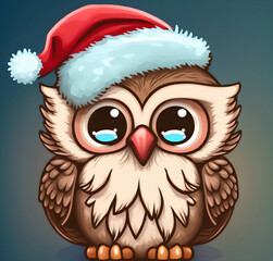 Obraz premium An owl illustration dressed for christmas