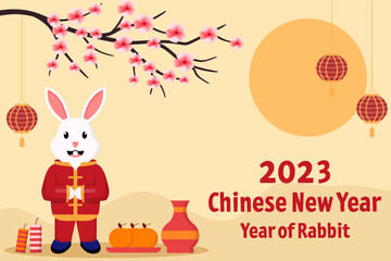 flat background for chinese new year with rabbit