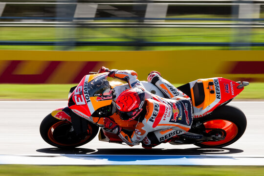 Marc Marquez of Spain on the Repsol Honda Team Honda during MotoGP Free Practice 3 at The 2022 Australian MotoGP.