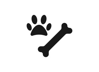 Paw Print Pet and Bone Icon Vector Logo Template Illustration Design.