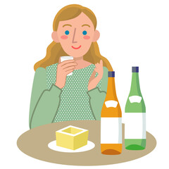 日本酒を楽しむ外国人女性の上半身