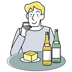 日本酒を楽しむ外国人男性の上半身