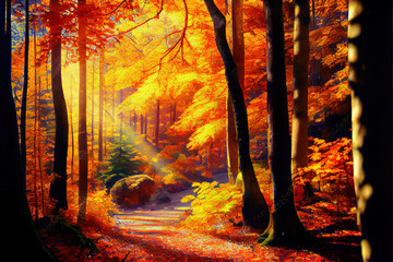 autumn forest sunny art
