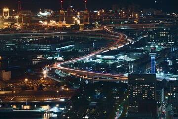 Night view of highway in Japan.