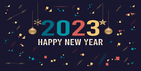 Happy new year 2023, colorful bright numbers design.