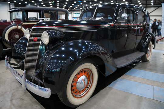 ST. PETERSBURG, RUSSIA - APRIL 23, 2022: The retro car of Studebaker Dictator 2 (1937) on the Oldtimer Gallery auto show