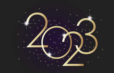 Naklejka premium Happy new year 2023. Gold paper numbers on dark background. Holiday greeting card design.
