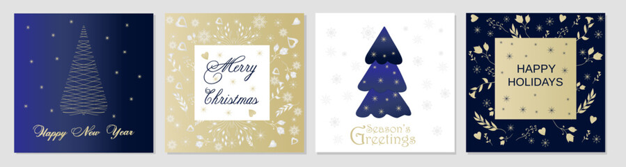 A set of cards, postcards, New Year's and Christmas greetings. Corporate postcards with greenery, deer, snowflakes, lettering.