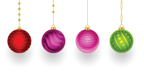 set of four colorful xmas bauble design for christmas decoration vector illustration