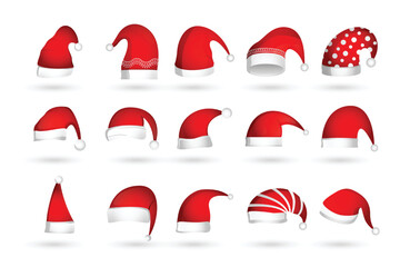 set of santa claus red caps design for christmas or new year vector illustration