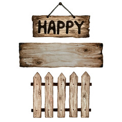 Watercolor hand painted set of wooden objects