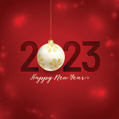 shiny new year 2023 celebration background with christmas bauble design vector illustration