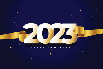 happy new year 2023 invitation card with golden ribbon