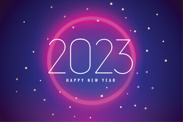 Fototapeta premium happy new year 2023 event banner with neon frame vector illustration