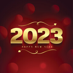 Fototapeta na wymiar 2023 golden text new year red banner with bokeh effect