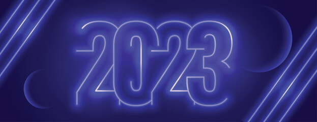 happy new year banner with 2023 text in neon style
