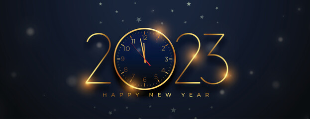 2023 new year eve festival banner with clock design - obrazy, fototapety, plakaty