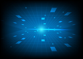 Obraz premium Abstract geometric perspective grid and light technology background.