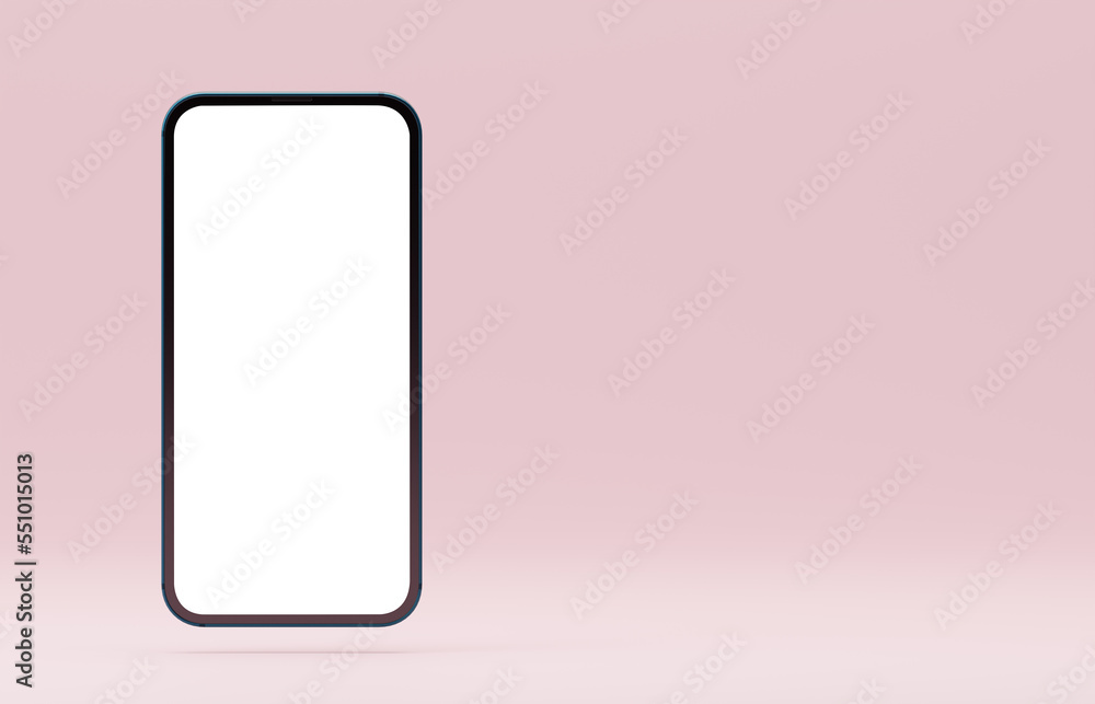 Poster cellphone mockup with blank white screen on pink background. realistic template of cellphone frame a