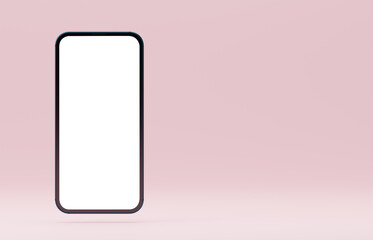 Cellphone mockup with blank white screen on pink background. Realistic template of cellphone frame and blank display concept for presentation. high quality 3d rendering