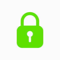 Green padlock icon isolated on white background. Symbol sign lock. Vector illustration.