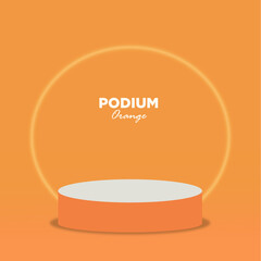 Orange podiums or pedestals for products or advertising on pastel pink background, 3d illustration 