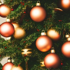 Xmas tree decorations with light on tree. Christmas and New Year holiday background. vintage color tone. close-up shot.png