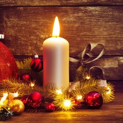 Christmas candle at night in merry christmas and New year holiday with rustic handmade present, gift boxes. vintage color tone image.png