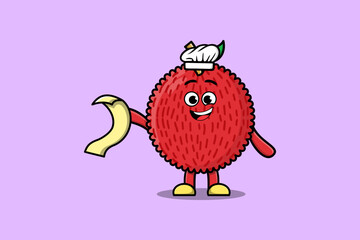 Cute cartoon Lychee chef character with menu in hand cute style design illustration