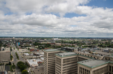 View of Downtown Detroit from the Fisher Building on a cloudy day.