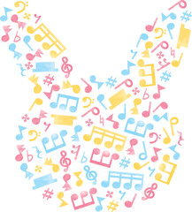 音符で作ったうさぎのシルエット カラフル