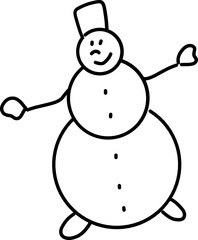 Snowman with hat isolated on white background. Vector illustration
